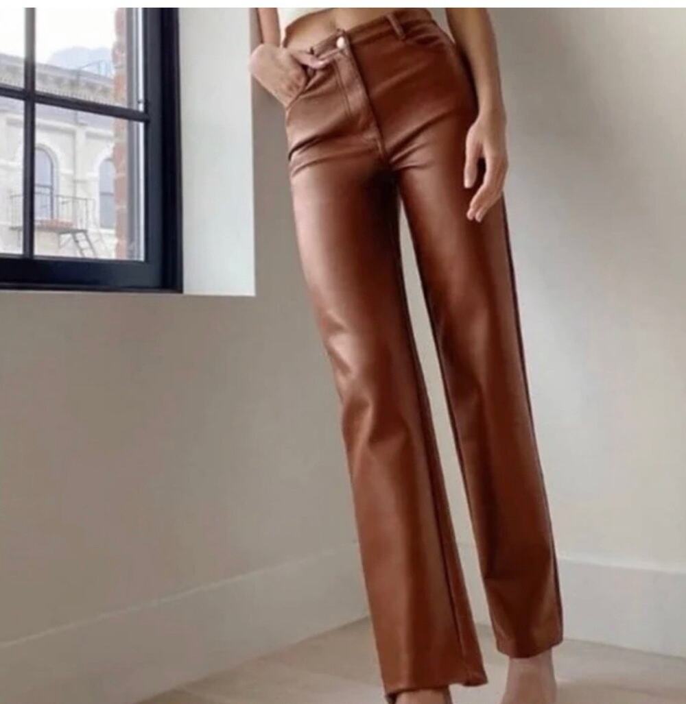 Aritzia Wilfred Melina Vegan Leather Pants Women's 0 Brown High Rise Straight